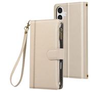 Avizar Étui Folio pour iPhone 16 à Zip avec Bandoulière Amovible Beige