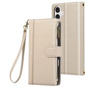 Étui Folio Pour Iphone 16 À Zip Avec Bandoulière Amovible Beige
