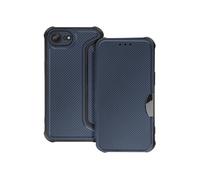 Avizar Étui Folio pour iPhone 16e Finition Carbone avec Porte-carte Bleu nuit