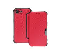 Étui Folio pour iPhone 16e Finition Carbone avec Porte-carte Rouge