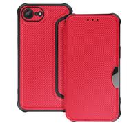 Avizar Étui Folio pour iPhone 16e Finition Carbone avec Porte-carte Rouge