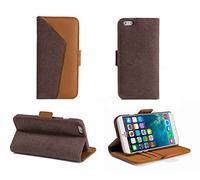 Etui Folio pour iPhone 6 Plus Coque - Ours Motion pour iPhone 6 Plus avec écran de 14 cm Denim + Buffle Cuir Portefeuille Folio Coque pour iPhone 6 Plus (Marron)