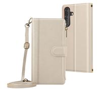 Etui Folio pour Samsung Galaxy A36 à Zip avec Bandoulière Amovible Beige