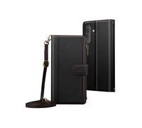 Etui Folio pour Samsung Galaxy A37 à Zip avec Bandoulière Amovible Noir