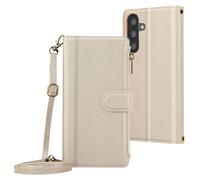 Etui Folio pour Samsung Galaxy A56 à Zip avec Bandoulière Amovible Beige