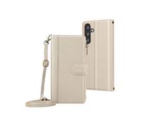 Etui Folio pour Samsung Galaxy A56 à Zip avec Bandoulière Amovible Beige