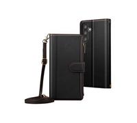 Étui Folio pour Samsung Galaxy A56 à Zip avec Bandoulière Amovible Noir