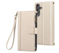 Etui Folio pour Samsung Galaxy S24 FE à Zip avec Bandoulière Amovible Beige