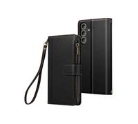 Étui Folio pour Samsung Galaxy S24 FE à Zip avec Bandoulière Amovible Noir