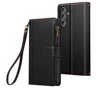 Étui Folio pour Samsung Galaxy S24 FE à Zip avec Bandoulière Amovible Noir
