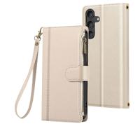 Etui Folio pour Samsung Galaxy S24 / S25 à Zip avec Bandoulière Amovible Beige