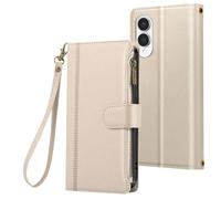 Étui Folio pour Samsung Galaxy S25 Edge à Zip avec Bandoulière Amovible Beige