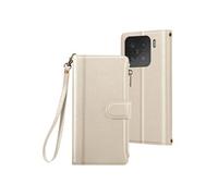 Étui Folio pour Xiaomi 15 à Zip avec Bandoulière Amovible Beige