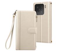Étui Folio pour Xiaomi 15 à Zip avec Bandoulière Amovible Beige