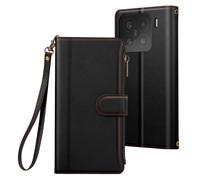 Étui Folio pour Xiaomi 15 à Zip avec Bandoulière Amovible Noir