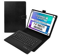 Étui folio universel Cooper Cases(TM) Infinite Executive en noir avec clavier pour tablette 7- 8 pouces (couvercle en cuir, béquille intégrée, fermeture à sangle élastique, clavier anglais QWERTY)