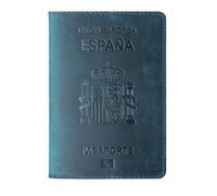 Étui for Passeport Espagnol, Porte-Documents, Portefeuille rétro en Cuir de Vache for Cartes d'embarquement, Porte-Cartes, Ensemble passeports(Blauw)