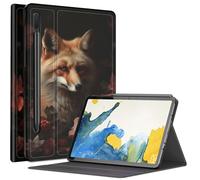 Étui Fox Flowers pour Samsung Galaxy Tab S8 Plus/Tab S7 FE 12,4" 2021/Galaxy Tab S7 Plus 2020, plusieurs angles de vue avec porte-stylo S et mise en veille/réveil automatique