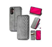 Etui FOXDOCK à rabat en cuir PU pour VIVO Y28S 5G résistant aux chocs avec béquille et porte-cartes compatible avec VIVO Y28S 5G-Gris