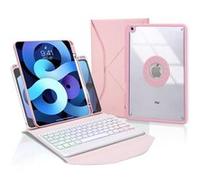 Étui FOXDOCK clavier Bluetooth pour iPad 10.2 (2021/2020/2019) avec rétroéclairage tricolore, support magnétique amovible et réglable, housse de protection légère-Rose G