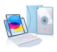 Étui FOXDOCK clavier Bluetooth pour iPad (2022) avec rétroéclairage tricolore, support magnétique amovible et réglable, housse de protection légère-Bleu G