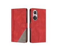 Etui FOXDOCK Portefeuille Cuir PU pour Huawei P50 - Porte-Cartes Intégré + Support Intégré - Coque Protective Style Minimaliste-Rouge