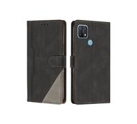 Etui FOXDOCK Portefeuille Cuir PU pour OPPO A15/A15S - Porte-Cartes Intégré + Support Intégré - Coque Protective Style Minimaliste-Noir