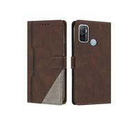 Etui FOXDOCK Portefeuille Cuir PU pour OPPO A53 2020/A32 - Porte-Cartes Intégré + Support Intégré - Coque Protective Style Minimaliste-Marron