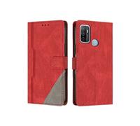 Etui FOXDOCK Portefeuille Cuir PU pour OPPO A53 2020/A32 - Porte-Cartes Intégré + Support Intégré - Coque Protective Style Minimaliste-Rouge
