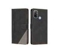 Etui FOXDOCK Portefeuille Cuir PU pour OPPO A53 2020/A32 - Porte-Cartes Intégré + Support Intégré - Coque Protective Style Minimaliste-Noir