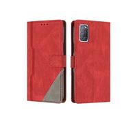 Etui FOXDOCK Portefeuille Cuir PU pour OPPO A92/A72/A52 - Porte-Cartes Intégré + Support Intégré - Coque Protective Style Minimaliste-Rouge