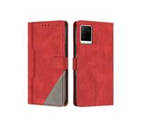 Etui FOXDOCK Portefeuille Cuir PU pour VIVO Y21/Y21S/Y33S - Porte-Cartes Intégré + Support Intégré - Coque Protective Style Minimaliste-Rouge