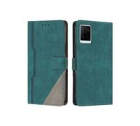Etui FOXDOCK Portefeuille Cuir PU pour VIVO Y21/Y21S/Y33S - Porte-Cartes Intégré + Support Intégré - Coque Protective Style Minimaliste-Vert