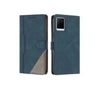 Etui FOXDOCK Portefeuille Cuir PU pour VIVO Y21/Y21S/Y33S - Porte-Cartes Intégré + Support Intégré - Coque Protective Style Minimaliste-Bleu
