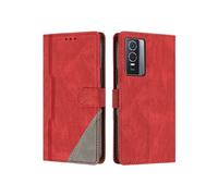 Etui FOXDOCK Portefeuille Cuir PU pour VIVO Y76/Y76S - Porte-Cartes Intégré + Support Intégré - Coque Protective Style Minimaliste-Rouge
