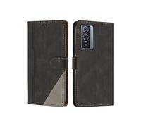 Etui FOXDOCK Portefeuille Cuir PU pour VIVO Y76/Y76S - Porte-Cartes Intégré + Support Intégré - Coque Protective Style Minimaliste-Noir
