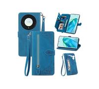 Etui FOXDOCK Portefeuille Honor Magic 5 Lite avec Compartiment Zip, Porte-Cartes Magnétique et Dragonne - Housse Multifonction-Bleu