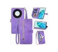 Etui FOXDOCK Portefeuille Honor Magic 5 Lite avec Compartiment Zip, Porte-Cartes Magnétique et Dragonne - Housse Multifonction-Violet