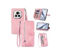 Etui FOXDOCK Portefeuille Honor Magic 6 Pro avec Compartiment Zip, Porte-Cartes Magnétique et Dragonne - Housse Multifonction-Rose