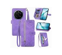 Etui FOXDOCK Portefeuille Honor Magic 7 avec Compartiment Zip, Porte-Cartes Magnétique et Dragonne - Housse Multifonction-Violet