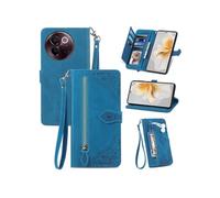 Etui FOXDOCK Portefeuille VIVO V40 Lite avec Compartiment Zip, Porte-Cartes Magnétique et Dragonne - Housse Multifonction-Bleu