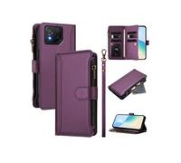 Etui FOXDOCK pour ASUS ROG Phone 8/8 Pro de téléphone de portefeuille de poche à fermeture éclair en cuir premium avec 9 emplacements de carte et