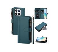 Etui FOXDOCK pour Honor X8C 4G de téléphone de portefeuille de poche à fermeture éclair en cuir premium avec 9 emplacements de carte et bracelet de