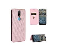 Etui FOXDOCK pour Nokia 2.4 Case de flip de motif en fibre de carbone avec support de carte de fermeture compatible avec Nokia 2.4-Rose