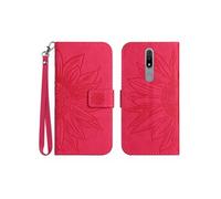Etui FOXDOCK pour Nokia 2.4 Sunflower en relief de portefeuille en cuir en relief avec support de carte compatible avec Nokia 2.4-Rose rouge