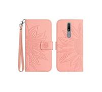 Etui FOXDOCK pour Nokia 2.4 Sunflower en relief de portefeuille en cuir en relief avec support de carte compatible avec Nokia 2.4-Rose