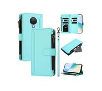 Etui FOXDOCK pour Nokia 6.3 de téléphone de portefeuille de poche à fermeture éclair en cuir premium avec 9 emplacements de carte et bracelet de