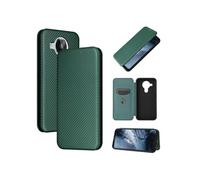 Etui FOXDOCK pour Nokia 7.3 Case de flip de motif en fibre de carbone avec support de carte de fermeture compatible avec Nokia 7.3-Vert