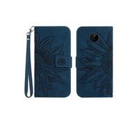 Etui FOXDOCK pour Nokia C10/C20 Sunflower en relief de portefeuille en cuir en relief avec support de carte compatible avec Nokia C10/C20-Bleu foncé