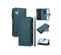 Etui FOXDOCK pour Nokia C12 de téléphone de portefeuille de poche à fermeture éclair en cuir premium avec 9 emplacements de carte et bracelet de